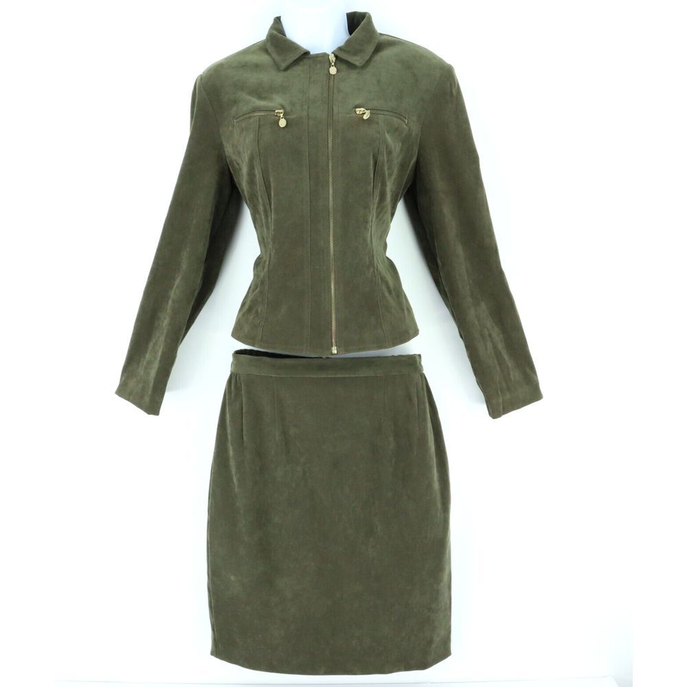 Jessica Howard 2 Piece Set Jacket & Skirt Womens Size 8 Green Shoulder Pads